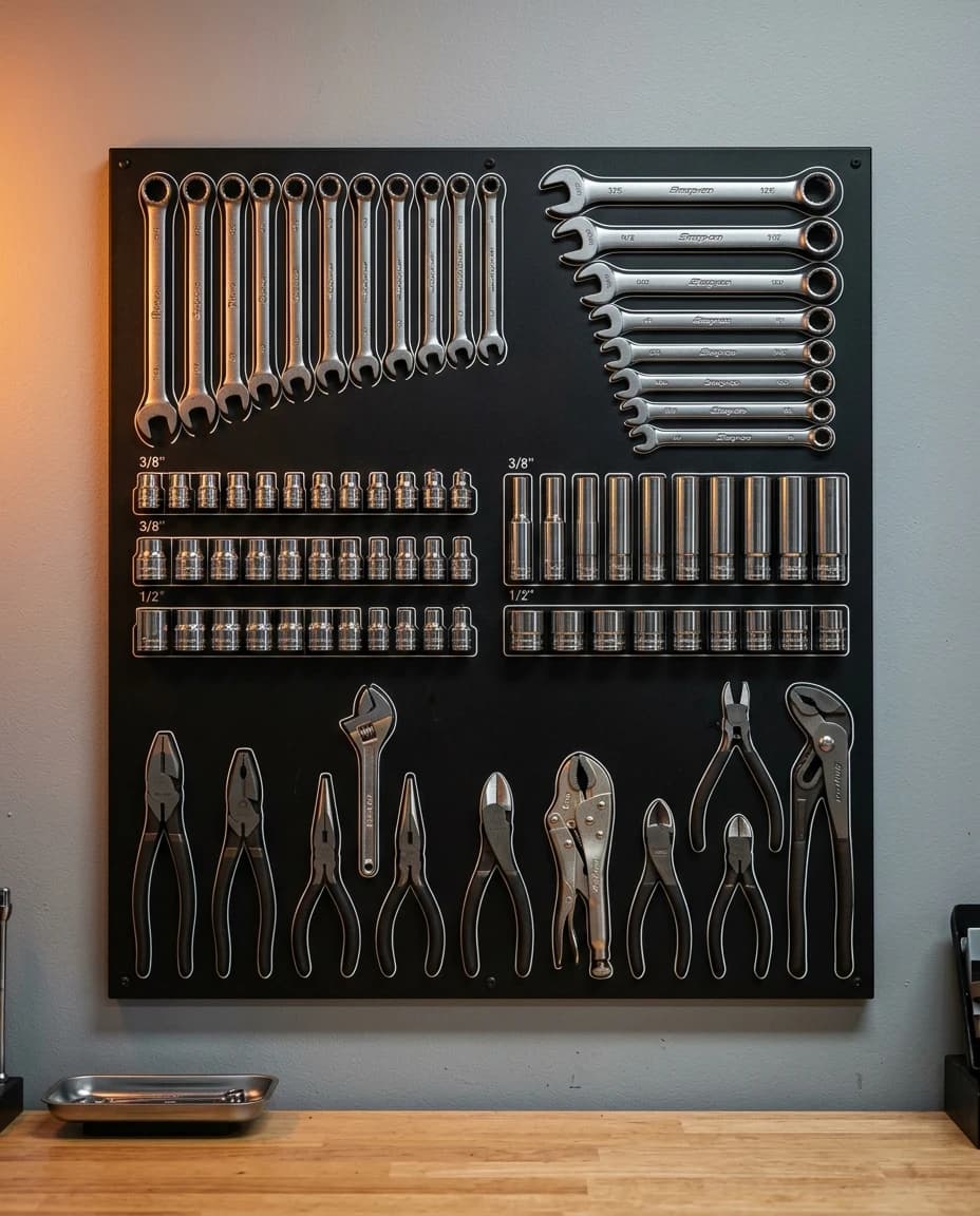 Mur d'outils parfaitement rangé, chaque clé à sa place
